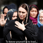 photo of Ardern in Muslim headscarf at the funeral of victims of the Christchurch attack in New Zealand
