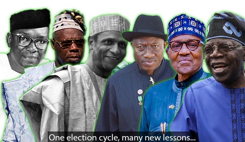 collage of the photos of Azikiwe, Obasanjo, Yaradua Jonathan, Buhari and Tinubu