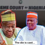 a photo merge of kwankwaso, kabir yusuf, ganduje and nasiru gawuna on a backdrop of the supreme court of nigeria