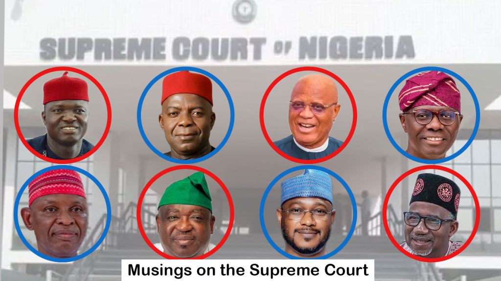 photo mix of the governors of Kano, Plateau, Zamfara, Lagos, Bauchi, Abia, Ebonyi and Cross River with a backdrop of the supreme court