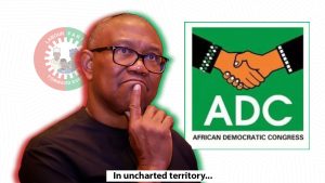 An image of Peter Obi with the Labour Party logo fading and the ADC Party logo dominant