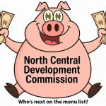 A pig with naira sign in his eyes and a fist full of naira notes