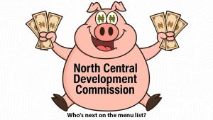 A pig with naira sign in his eyes and a fist full of naira notes