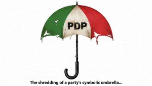 a torn and bruised pdp umbrella logo