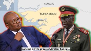 image of Guinea-Bissau's ousted president and military leader on a backdrop of the country's map