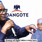 an image of aliko dangote and Ahmed Farouk, along with the logos of Dangote and NMDPRA