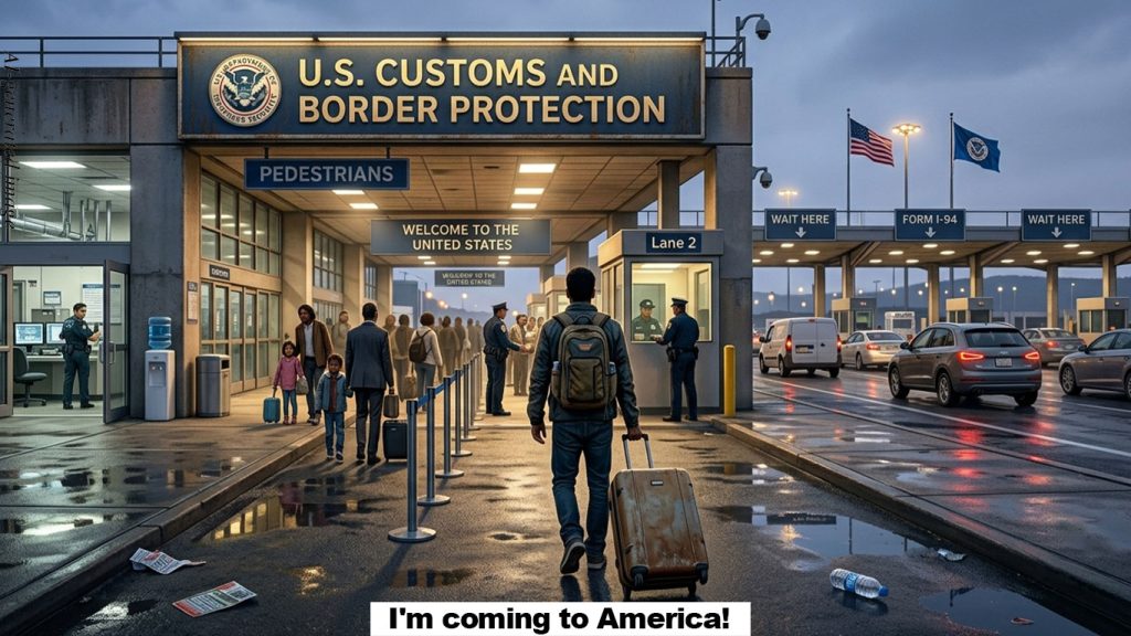 an image of a man in silhouette approaching the US Border