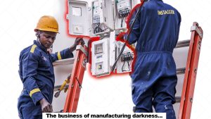 an image of two AEDC workers standing on ladders, installing meters