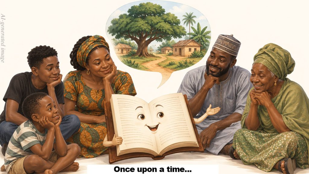 illustration of a book telling stories