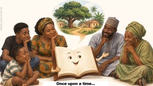 illustration of a book telling stories